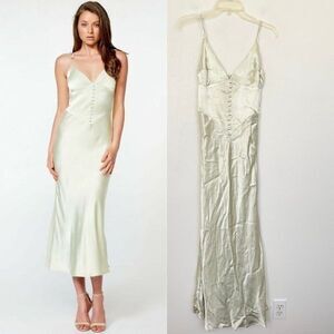 Bardot Zelda Satin Slip Dress Pistachio Ivory White Wedding Women's Sz XS 4 NEW